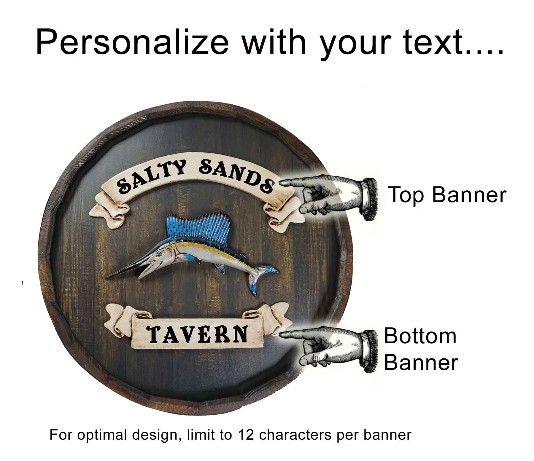 Swordfish Quarter Barrel Sign - Personalized-Barrel Sign-1000 Oaks Barrel-Top Notch Gift Shop