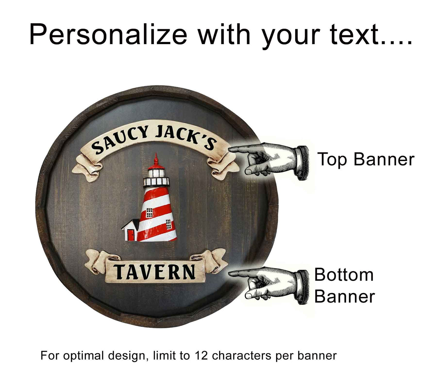 Lighthouse Quarter Barrel Sign - Personalized-Barrel Sign-1000 Oaks Barrel-Top Notch Gift Shop