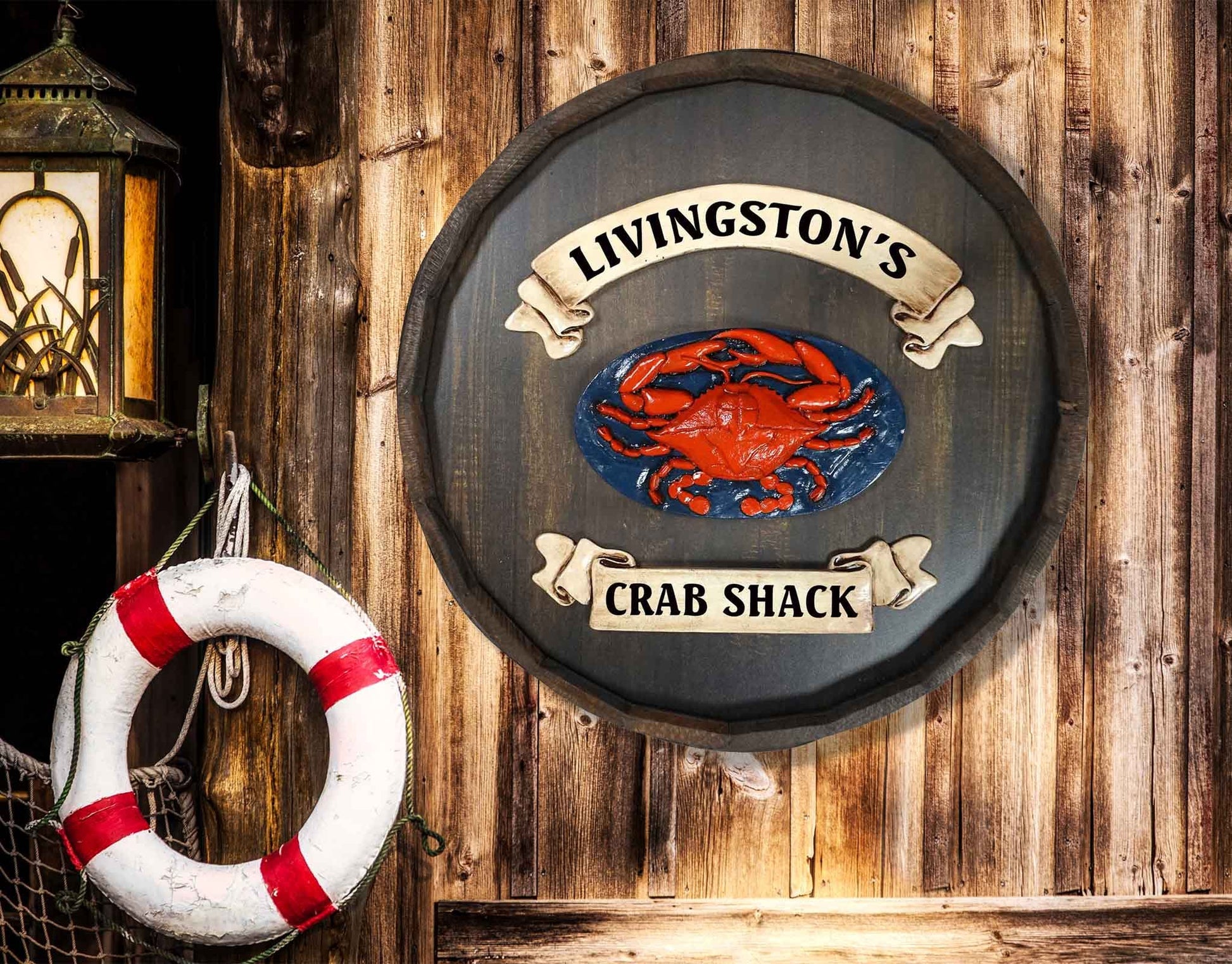 Crab Quarter Barrel Sign - Personalized-Barrel Sign-1000 Oaks Barrel-Top Notch Gift Shop