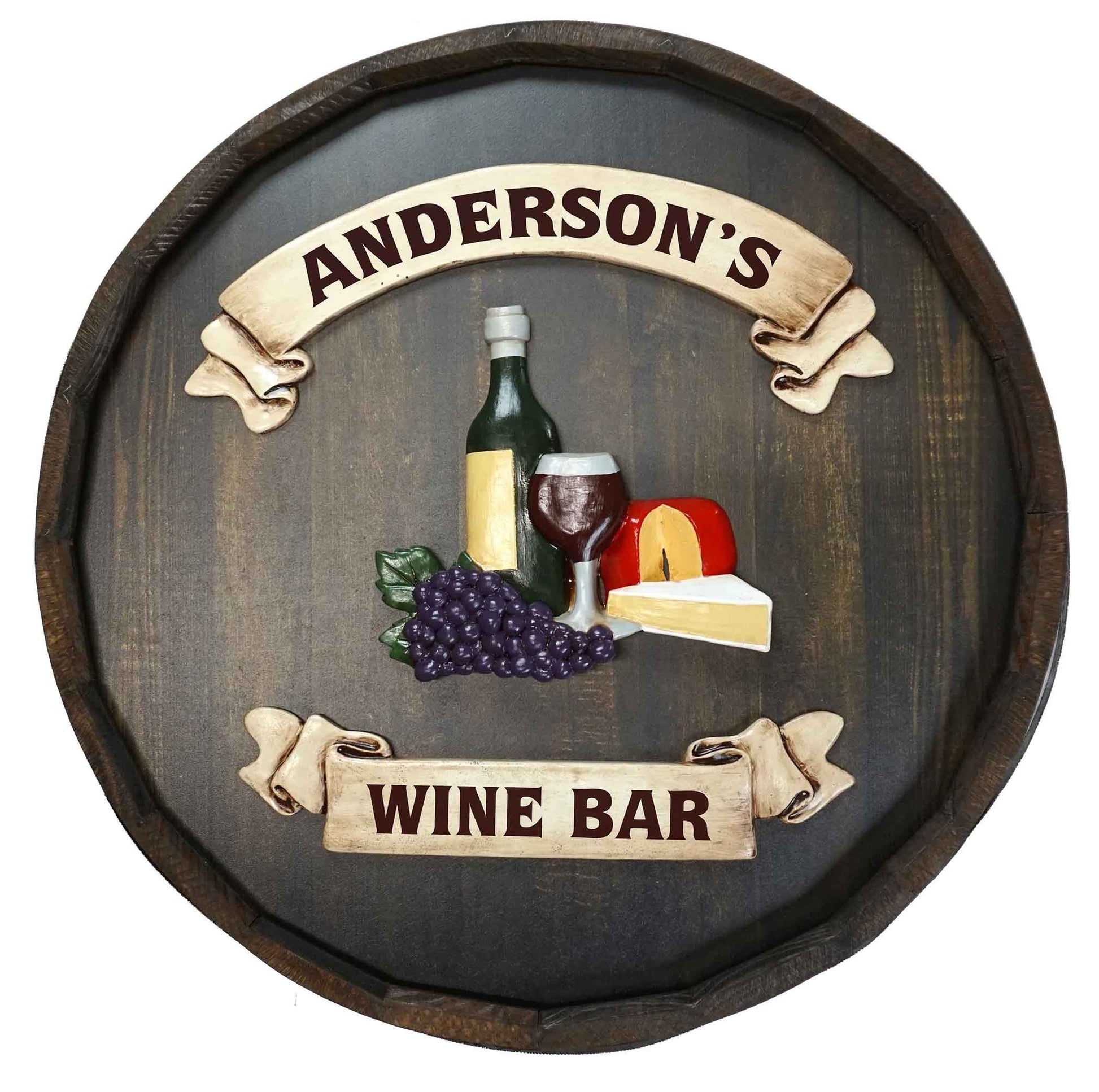 Wine and Cheese Quarter Barrel Sign - Personalized-Barrel Sign-1000 Oaks Barrel-Top Notch Gift Shop