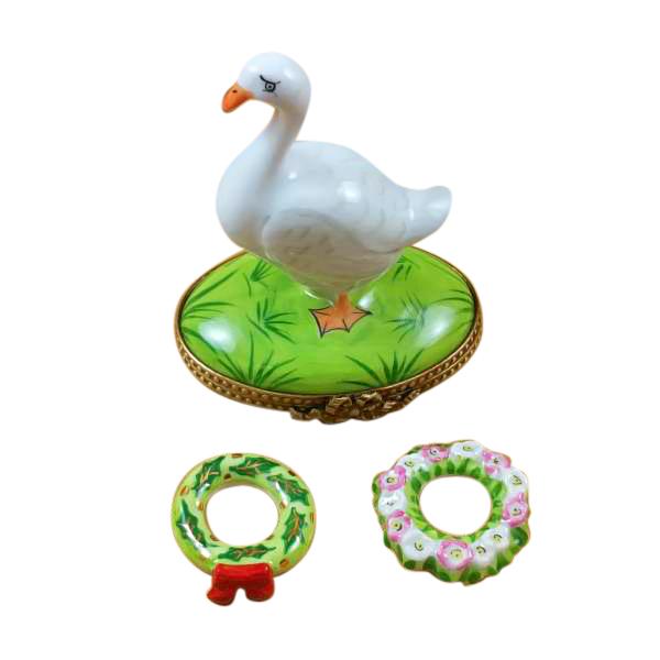 Goose With Spring & Christmas Wreaths Limoges Box by Rochard™-Limoges Box-Rochard-Top Notch Gift Shop