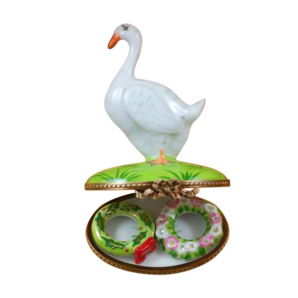 Goose With Spring & Christmas Wreaths Limoges Box by Rochard™-Limoges Box-Rochard-Top Notch Gift Shop