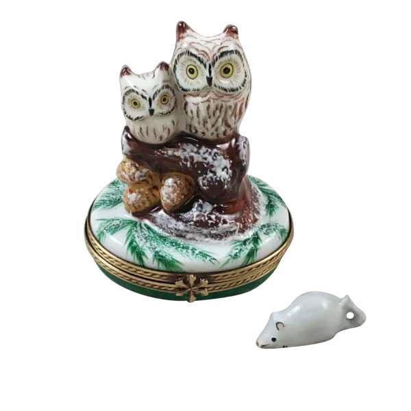 Two Owls with Snow Mouse Limoges Box by Rochard™-Limoges Box-Rochard-Top Notch Gift Shop