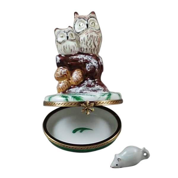 Two Owls with Snow Mouse Limoges Box by Rochard™-Limoges Box-Rochard-Top Notch Gift Shop