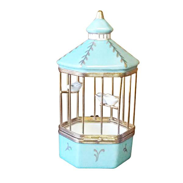 Tiffany Blue Birdcage with 3 Gold Birds Limoges Box by Rochard™-Limoges Box-Rochard-Top Notch Gift Shop