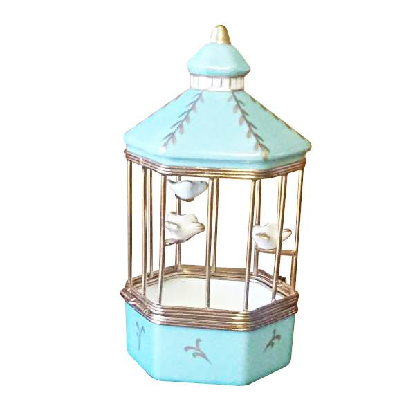 Tiffany Blue Birdcage with 3 Gold Birds Limoges Box by Rochard™-Limoges Box-Rochard-Top Notch Gift Shop