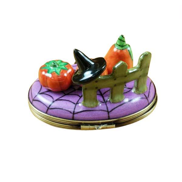 3 Pumpkin Scene with Witch Hat Limoges Box by Rochard™-Limoges Box-Rochard-Top Notch Gift Shop