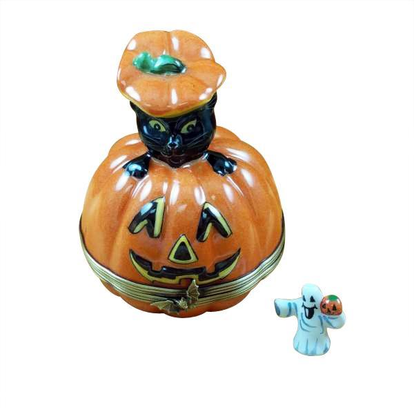 Black Cat on Jack-O-Lantern Limoges Box by Rochard™-Limoges Box-Rochard-Top Notch Gift Shop