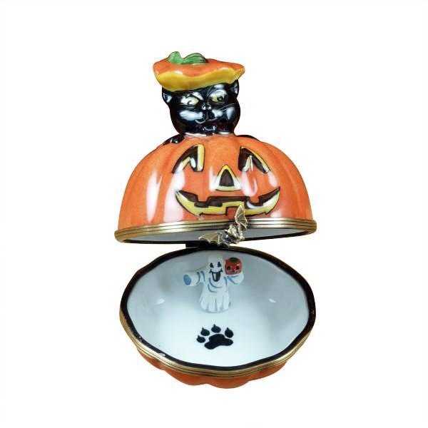 Black Cat on Jack-O-Lantern Limoges Box by Rochard™-Limoges Box-Rochard-Top Notch Gift Shop