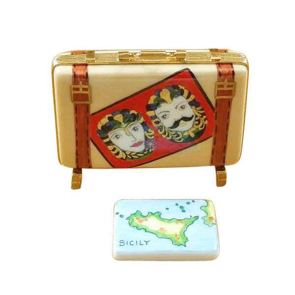 Sicily Suitcase with Removable Map Limoges Box by Rochard™-Limoges Box-Rochard-Top Notch Gift Shop