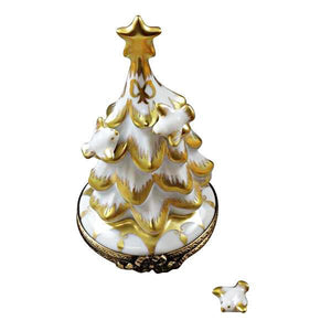 White and Gold Christmas Tree Limoges Box by Rochard™-Limoges Box-Rochard-Top Notch Gift Shop