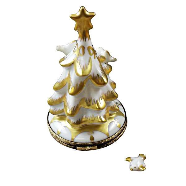 White and Gold Christmas Tree Limoges Box by Rochard™-Limoges Box-Rochard-Top Notch Gift Shop