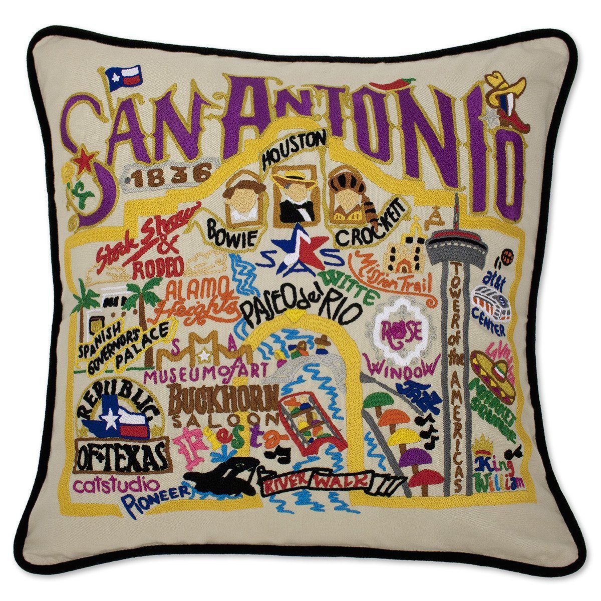 San Antonio Embroidered CatStudio Pillow-Pillow-CatStudio-Top Notch Gift Shop