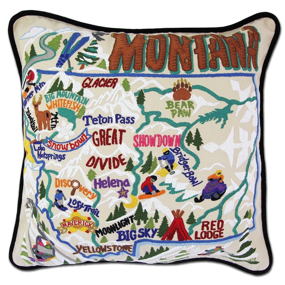 Ski Montana Embroidered CatStudio Pillow-Pillow-CatStudio-Top Notch Gift Shop