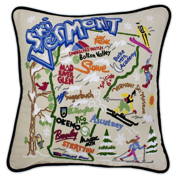 Ski Vermont Embroidered CatStudio Pillow-Pillow-CatStudio-Top Notch Gift Shop