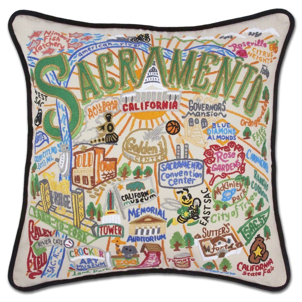 Sacramento Hand Embroidered CatStudio Pillow-Pillow-CatStudio-Top Notch Gift Shop