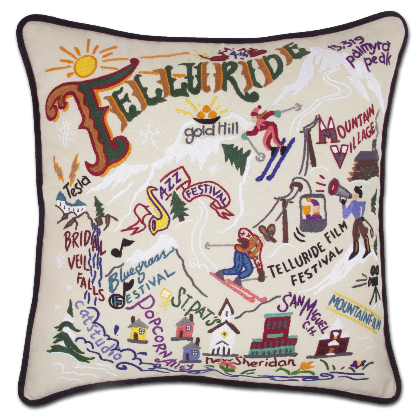 Ski Telluride Embroidered CatStudio Pillow-Pillow-CatStudio-Top Notch Gift Shop