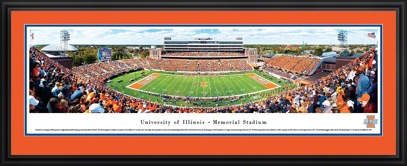 Illinois Football - "Stadium 50 Yard Line" Panorama Framed Print-Print-Blakeway Worldwide Panoramas, Inc.-Top Notch Gift Shop