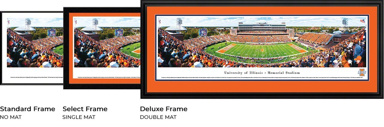 Illinois Football - "Stadium 50 Yard Line" Panorama Framed Print-Print-Blakeway Worldwide Panoramas, Inc.-Top Notch Gift Shop