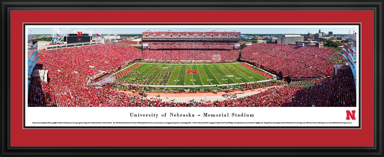 Nebraska Football - "Stadium 50 Yard Line" Panorama Framed Print-Print-Blakeway Worldwide Panoramas, Inc.-Top Notch Gift Shop