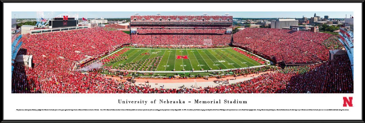 Nebraska Football - "Stadium 50 Yard Line" Panorama Framed Print-Print-Blakeway Worldwide Panoramas, Inc.-Top Notch Gift Shop