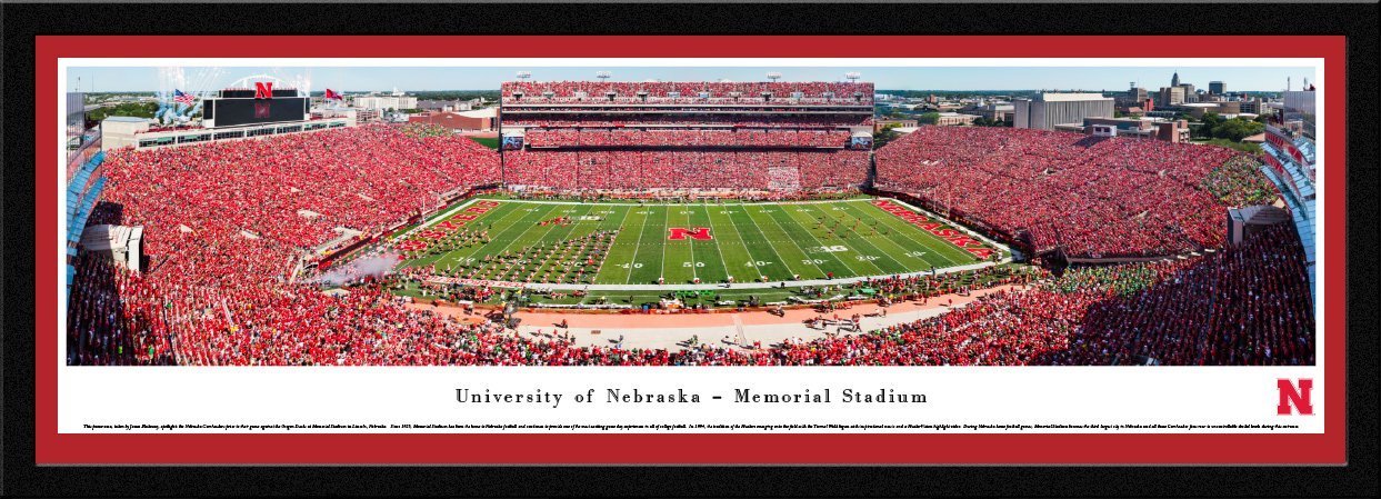 Nebraska Football - "Stadium 50 Yard Line" Panorama Framed Print-Print-Blakeway Worldwide Panoramas, Inc.-Top Notch Gift Shop