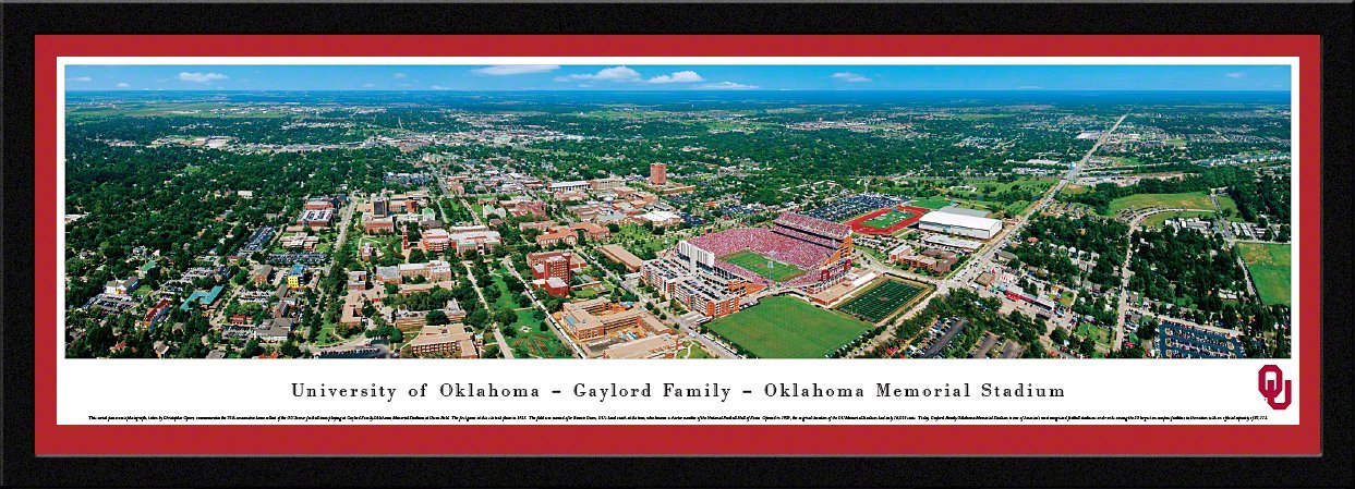 Oklahoma Football - "Stadium 50 Yard Line" Panorama Framed Print-Print-Blakeway Worldwide Panoramas, Inc.-Top Notch Gift Shop