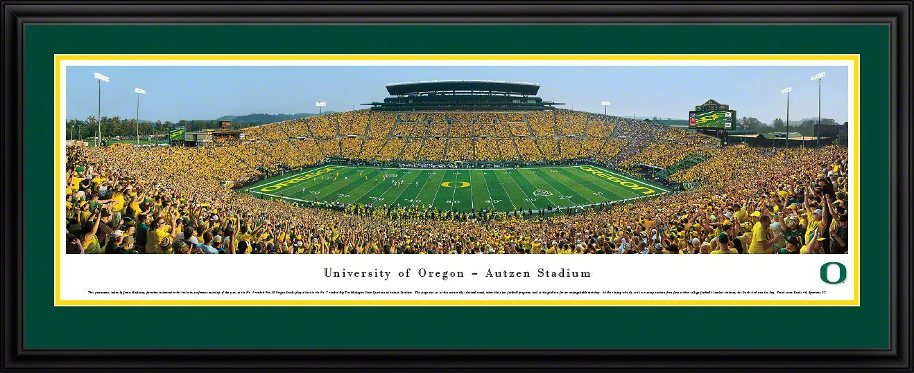 Oregon Football - "Stadium 50 Yard Line" Panorama Framed Print-Print-Blakeway Worldwide Panoramas, Inc.-Top Notch Gift Shop