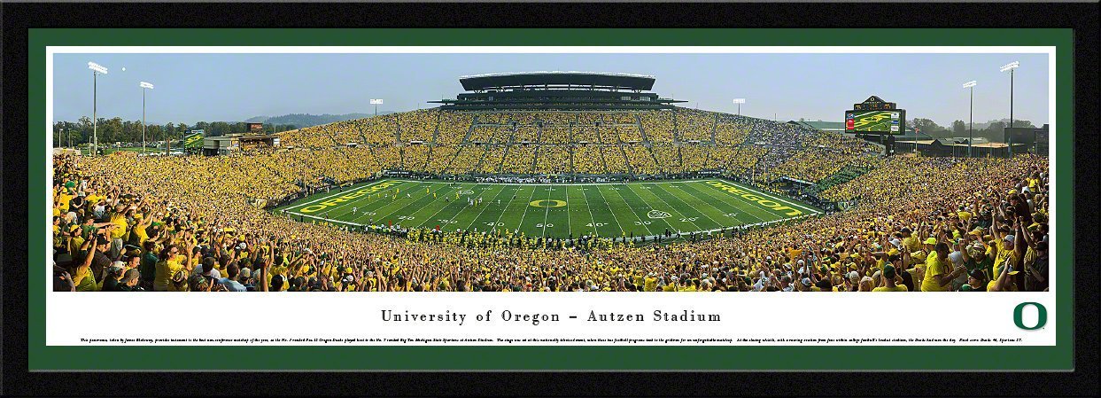 Oregon Football - "Stadium 50 Yard Line" Panorama Framed Print-Print-Blakeway Worldwide Panoramas, Inc.-Top Notch Gift Shop