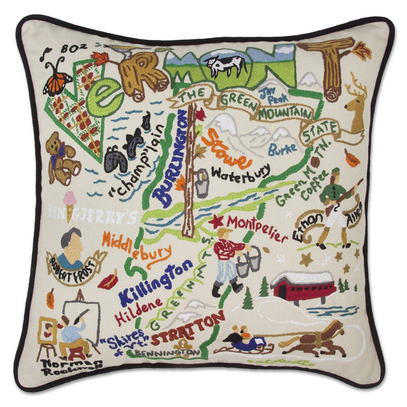 Vermont Hand Embroidered CatStudio State Pillow-Pillow-CatStudio-Top Notch Gift Shop