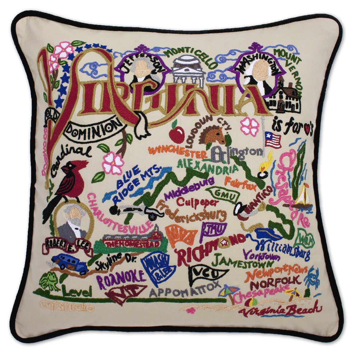 Virginia Embroidered CatStudio State Pillow-Pillow-CatStudio-Top Notch Gift Shop