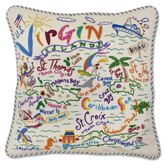 Virgin Islands Hand Embroidered CatStudio Pillow-Pillow-CatStudio-Top Notch Gift Shop