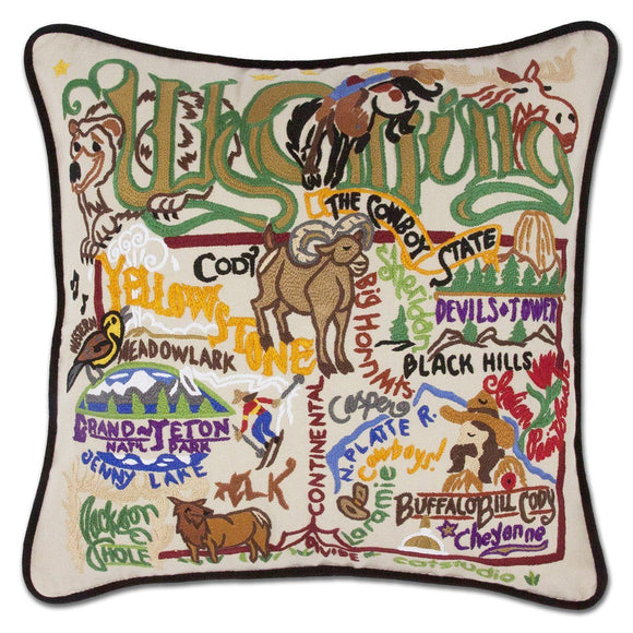 Wyoming Embroidered CatStudio State Pillow-Pillow-CatStudio-Top Notch Gift Shop