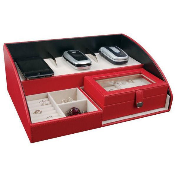 Amelia - Faux Leather Electronic Charging Station in Red-Jewelry Box-Mele & Co.-Top Notch Gift Shop