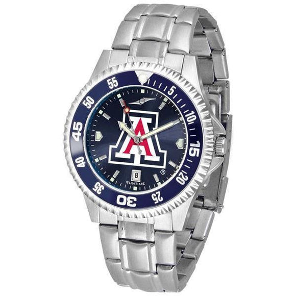 Arizona Wildcats Mens Competitor AnoChrome Steel Band Watch w/ Colored Bezel-Watch-Suntime-Top Notch Gift Shop