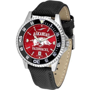 Arkansas Razorbacks Mens Competitor Ano Poly/Leather Band Watch w/ Colored Bezel-Watch-Suntime-Top Notch Gift Shop