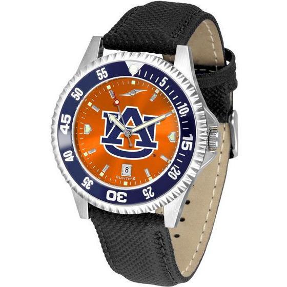 Auburn Tigers Mens Competitor Ano Poly/Leather Band Watch w/ Colored Bezel-Watch-Suntime-Top Notch Gift Shop