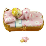 Baby In Pink Bed With Pacifier Limoges Box by Rochard™-Limoges Box-Rochard-Top Notch Gift Shop