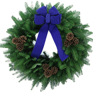 Balsam Fir 24" Wreath with Blue Bow and Cones-Rockdale Wreaths-Top Notch Gift Shop
