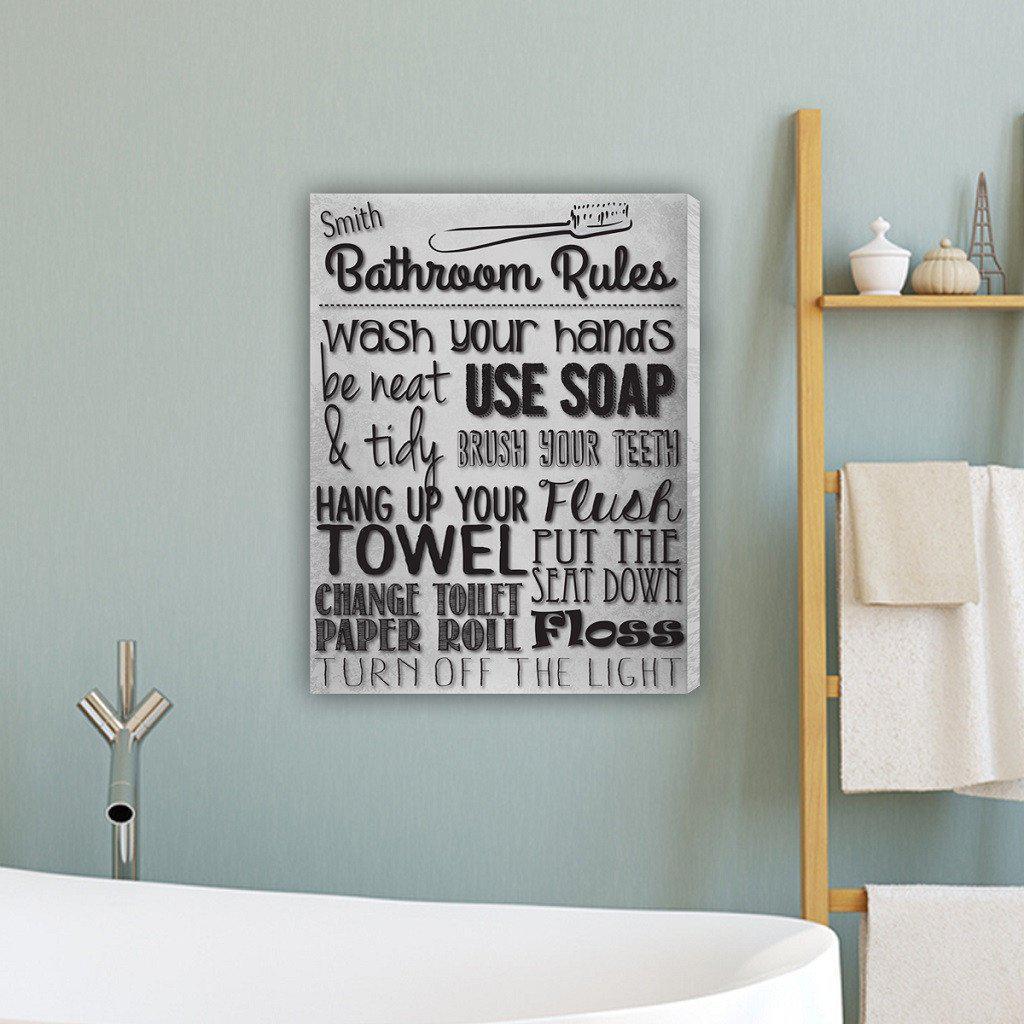 Bathroom Rules Personalized White Canvas Print-Canvas Signs-JDS Marketing-Top Notch Gift Shop