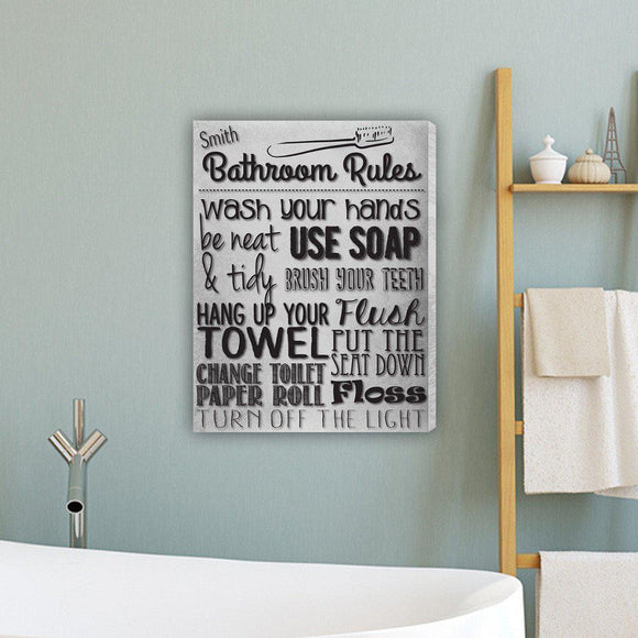 Bathroom Rules Personalized White Canvas Print-Canvas Signs-JDS Marketing-Top Notch Gift Shop