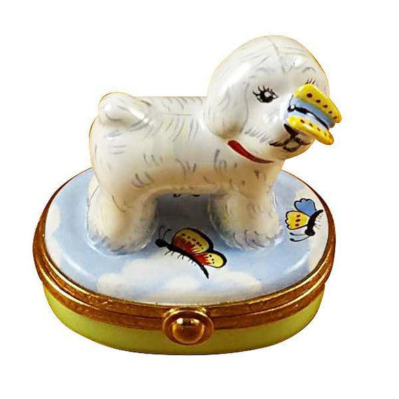 Bichon Frise With Butterfly Limoges Box by Rochard™-Limoges Box-Rochard-Top Notch Gift Shop