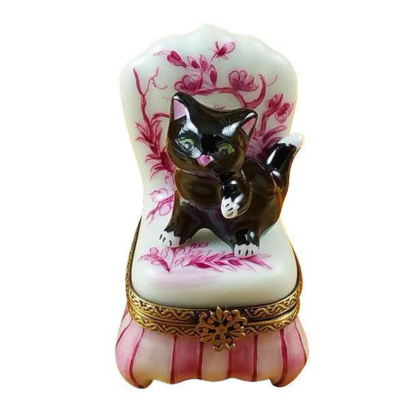 Black Cat On Toile Chair Limoges Box by Rochard™-Limoges Box-Rochard-Top Notch Gift Shop