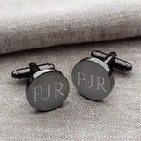 Black Leather Wallet and Gunmetal Round Cufflinks Personalized Set-Wallet-JDS Marketing-Top Notch Gift Shop