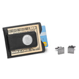 Black Leather Wallet and Gunmetal Square Cufflinks Personalized Set-Wallet-JDS Marketing-Top Notch Gift Shop