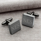 Black Leather Wallet and Gunmetal Square Cufflinks Personalized Set-Wallet-JDS Marketing-Top Notch Gift Shop