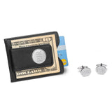 Black Leather Wallet and Modern Oval Cufflinks Personalized Set-Wallet-JDS Marketing-Top Notch Gift Shop