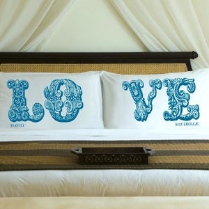 Blissful Blue LOVE Connection Couples Personalized Pillow Case Set-Pillow Case-JDS Marketing-Top Notch Gift Shop