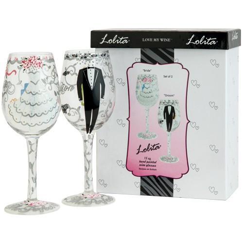 Bride And Groom Wine Glass Set by Lolita®-Wine Glass-Designs by Lolita® (Enesco)-Top Notch Gift Shop