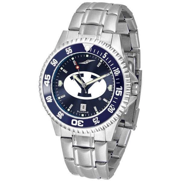 Brigham Young Cougars Mens Competitor AnoChrome Steel Band Watch w/ Colored Bezel-Watch-Suntime-Top Notch Gift Shop